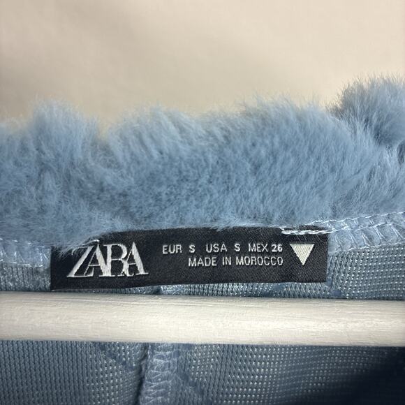 Zara Faux Fur Quilted Cropped Blue Sweater S - Picture 9 of 9